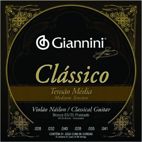 Encordoamento Violão Nylon Média Giannini Clássico 