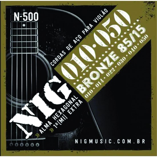 Encordoamento Violão Aço 6 Cordas 010 N500 Bronze 85/15 Nig