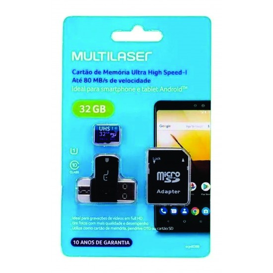 Cartão de memória Multilaser MC151 com adaptador SD 32GB
