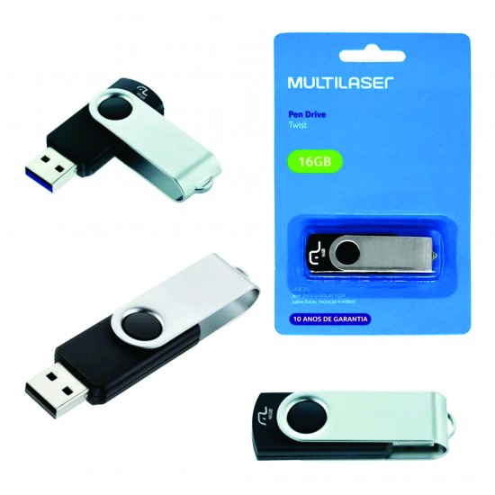 Pen Drive Multilaser Twist 16GB USB 2.0 Leitura 10MB/s e Gravação 3MB/s